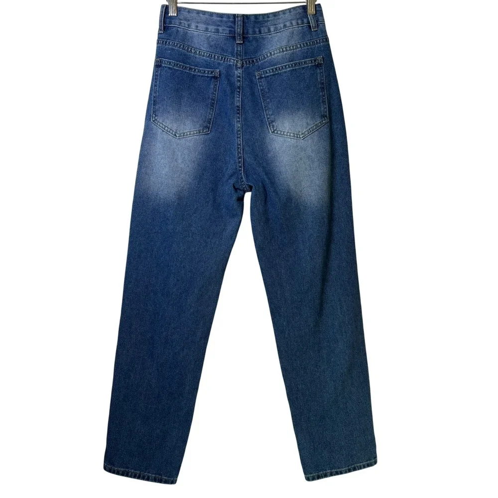 Distressed Jeans Women Size Small Blue Ripped‎ High Rise Straight Leg